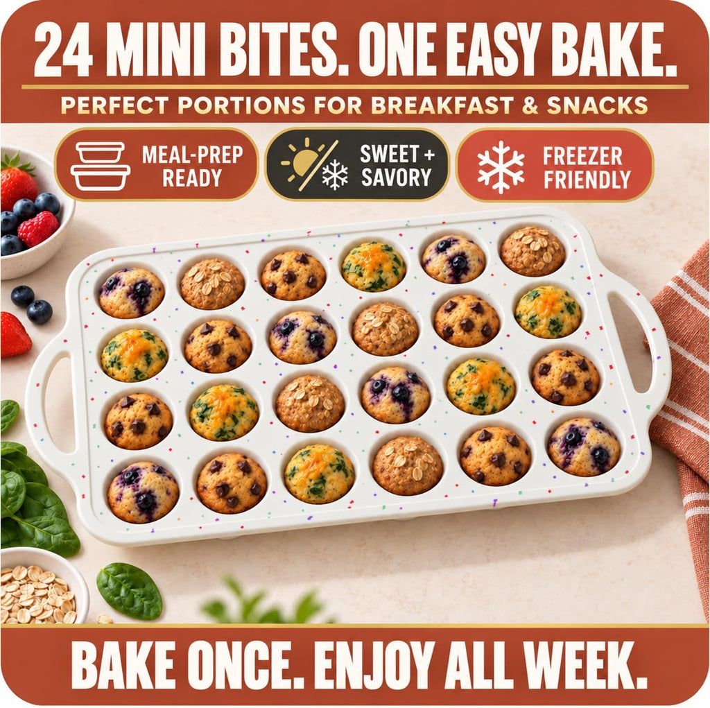 Silicone Mini Muffin Pan, 24 Cup 2 Pack with Metal Reinforced Frame