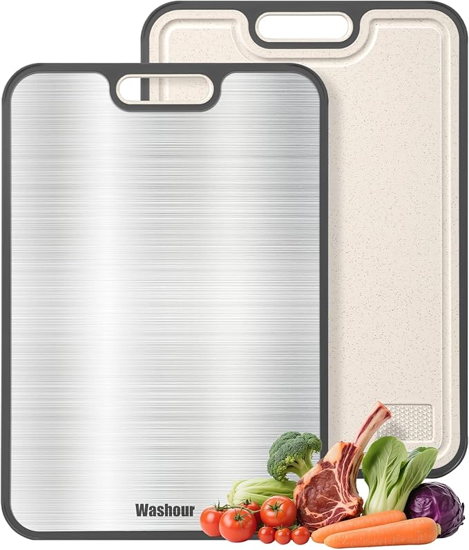 Titanium Cutting Boards for Kitchen, Non Toxic 2-in-1 Cutting Board Double Sided by Washour