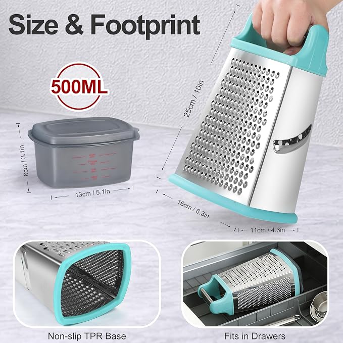 Ourokhome Cheese Grater with Handle, Stainless Steel Box Grater, 4 Side Kitchen - Image 3