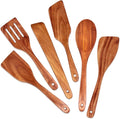 6 Pack Teak Wooden Spoons for Cooking Utensil Set Best Wood Non Toxic Spatula by Ayiaren