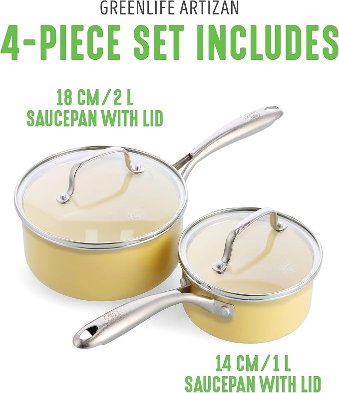 GreenLife Artisan Healthy Ceramic Nonstick, 1QT and 2QT Saucepan Pot Set - Image 5