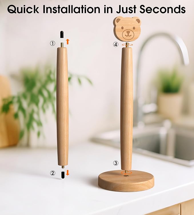 KitchLife Cute Wooden Paper Towel Holder Countertop - Image 5