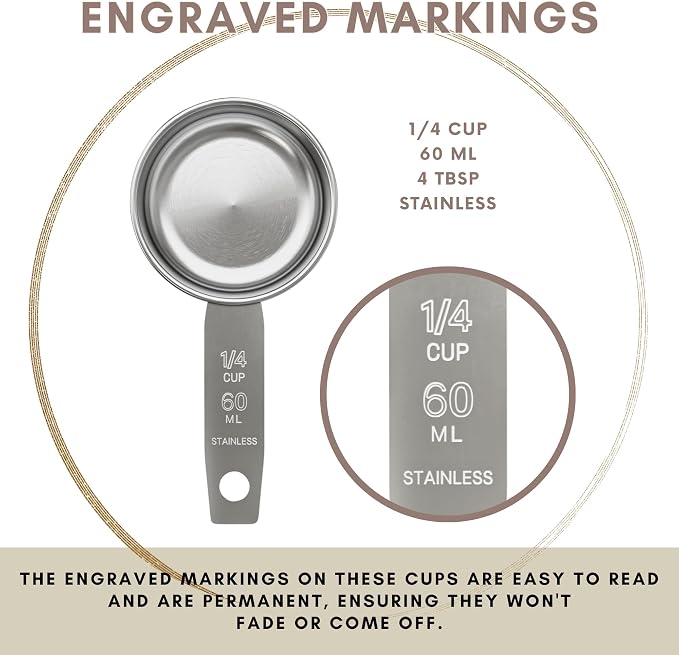 1/4 Cup Stainless Steel Measuring Cup | Sturdy Metal 60 ml | 60 cc | 2 oz | - Image 5