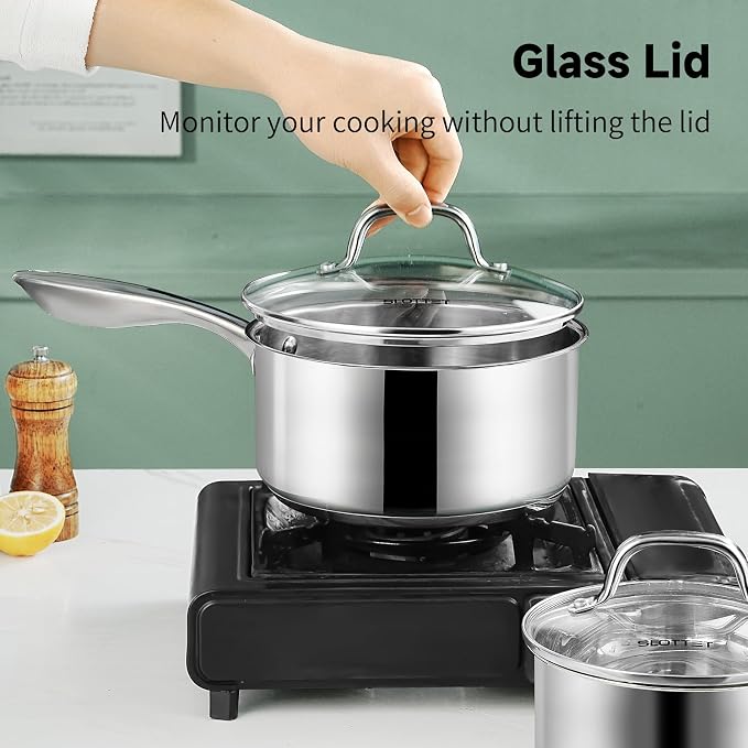 SLOTTET 1Qt & 2Qt Stainless Steel Sauce Pan Set - Image 7