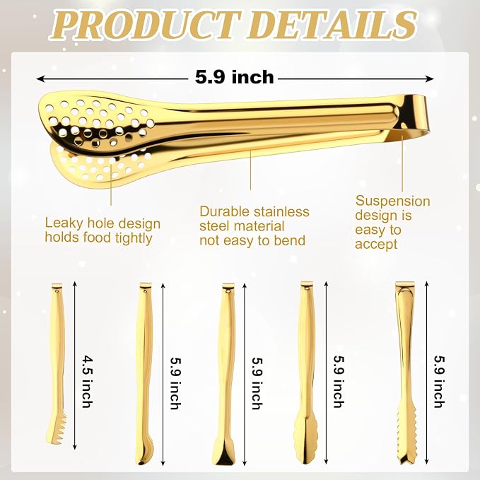 CHENGU 12 Pack Stainless Steel Tongs 6 Inches Food Serving Clip Kitchen Cooking - Image 2