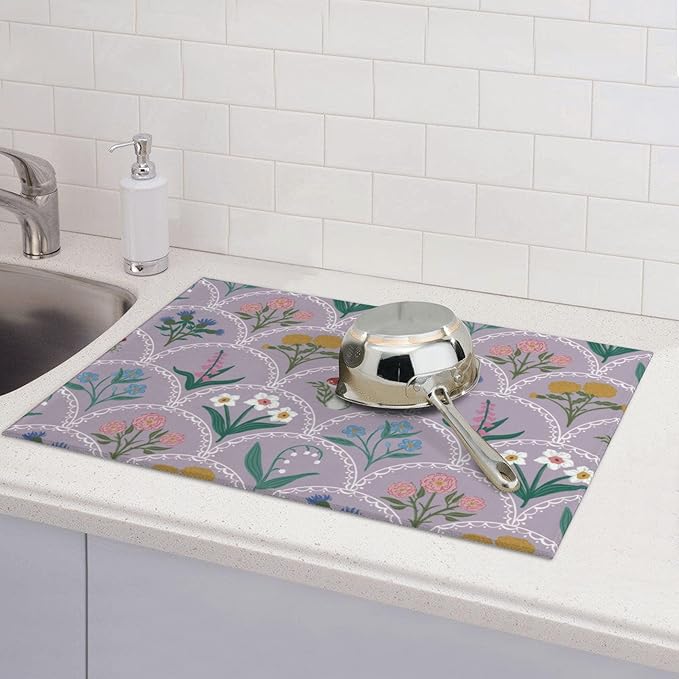 Vintage Flowers Dish Drying Mat 18x24 Inch, Microfiber Absorbent Fast Dry Mat - Image 6