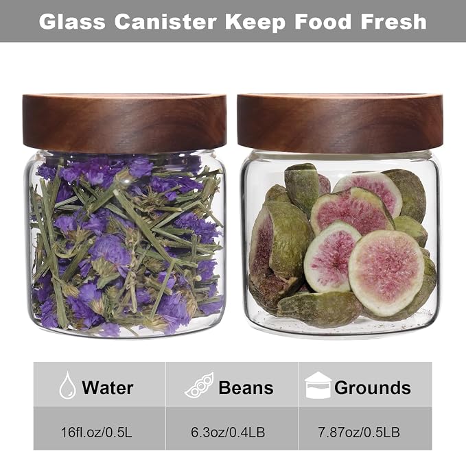 16 oz Glass Jars with Acacia Wood Airtight Lids Spice Jar Herb Storage Canister - Image 4