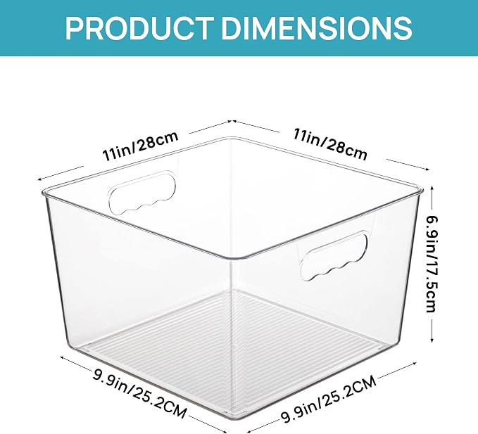 Vtopmart 4 Pack Extra Large Clear Plastic Storage Bins, 11x11 Cube Acrylic - Image 2