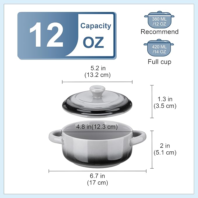 LOVECASA Mini Cocotte with Lid, 12 OZ Small Casserole Dish - Image 3