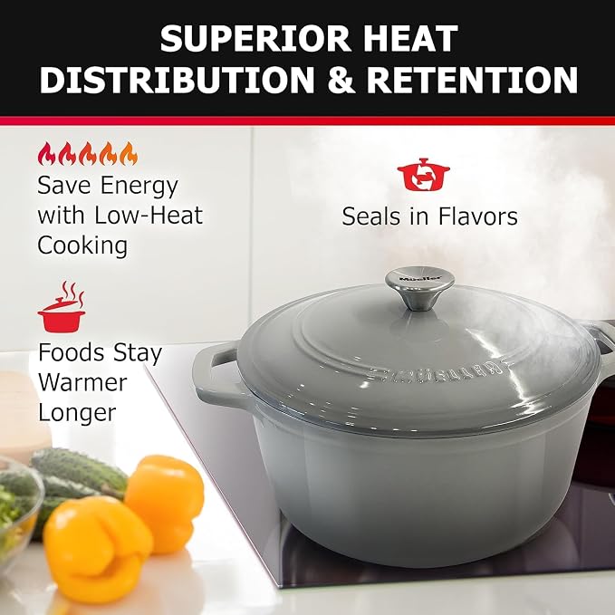 MUELLER HOME 4.5 QT Enameled Cast Iron Dutch Oven, Heavy-Duty Casserole Dish - Image 2