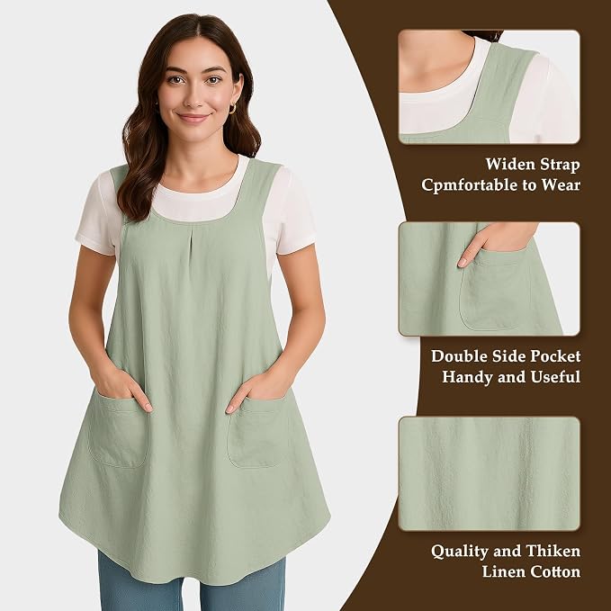 Apron for Women with Pocket Cotton Linen, Japanese Cross Back Apron for - Image 4