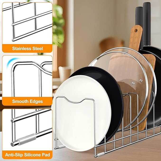 FLSEPAMB Lid Organizer Pot Lid Organizer 10-Tier Pot Lid Rack Holder Suitable - Image 2