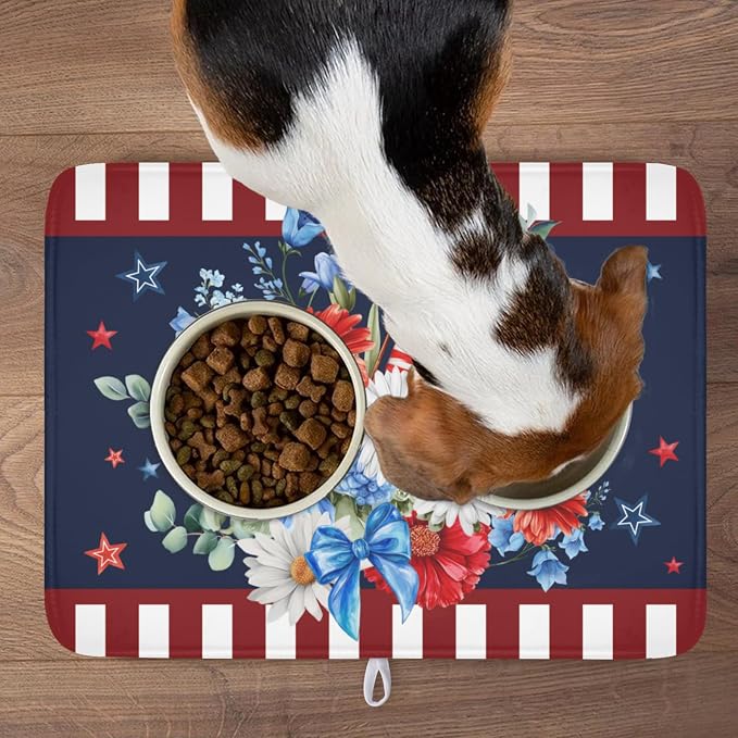 4th of July Dish Drying Mat for Kitchen Counter Patriotic Red Blue and White - Image 9