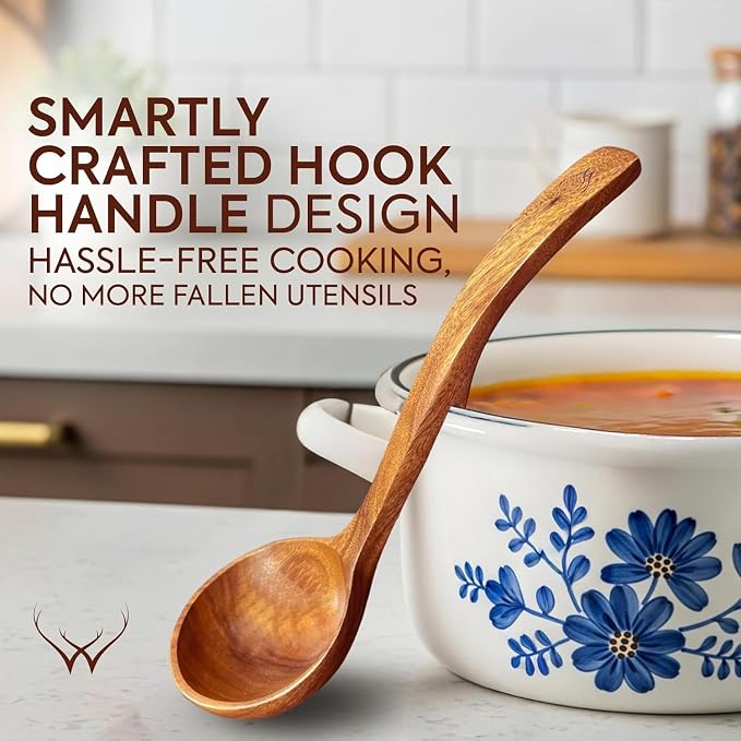 2Pcs Wooden Ladle Set included Teak Wood Soup Spoons - Image 4