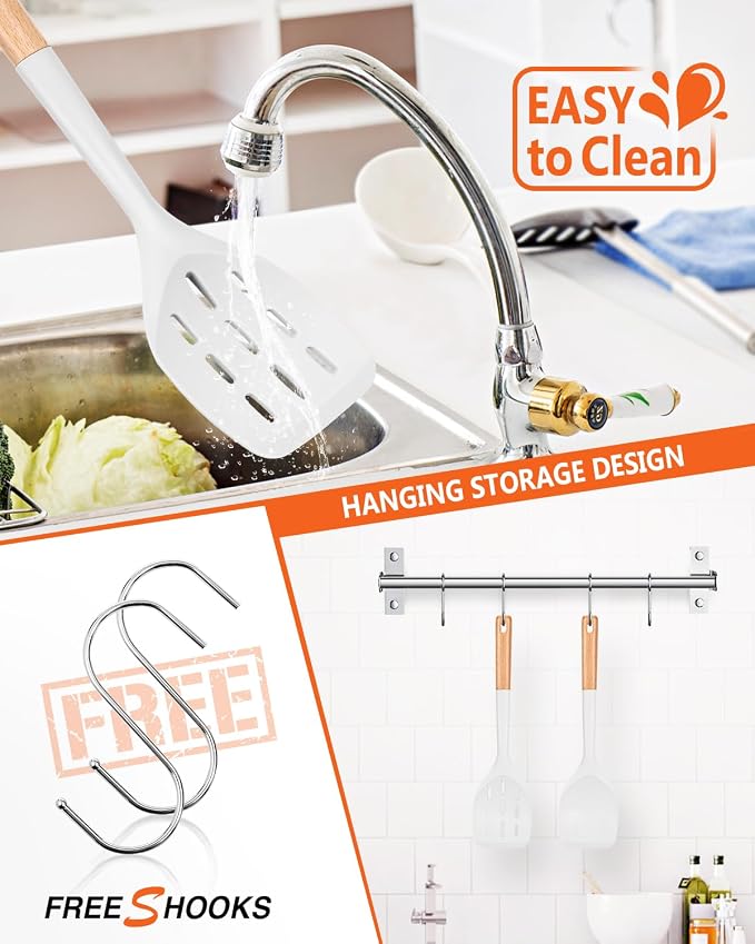 Pack of 2 Silicone Spatula, Non Stick Cooking Utensil Set Wooden Handle Kitchen - Image 4