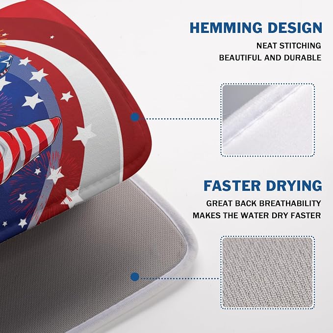 Kawani 4th of July Dish Drying Mat 18x24 Inch Spring Summer Patrioti Gnome - Image 4