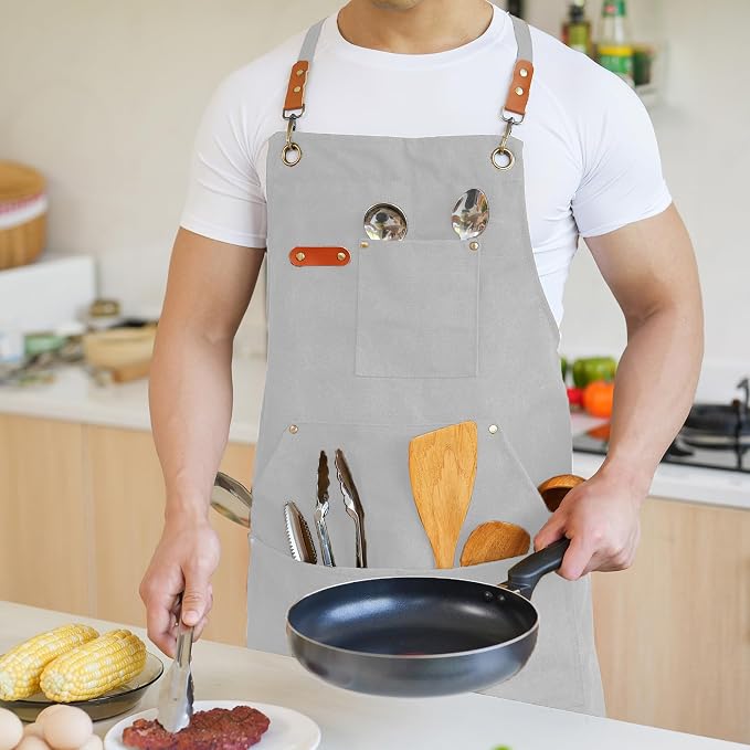 Aoomzoon Canvas Aprons for Men Chef Apron, Work Apron - 16oz Heavy Duty Cross - Image 8