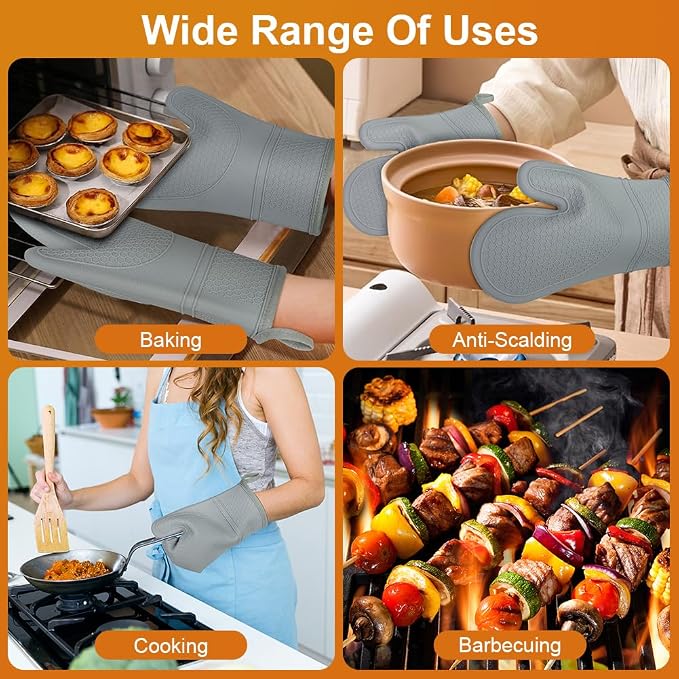 AUAUY Oven Mitts with 2 Potholders, Silicone Oven Gloves Heat Resistant 464°F - Image 7