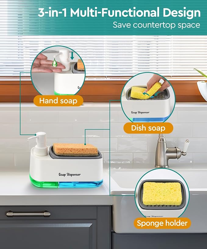 Kitchen Dish Soap Dispenser Set，Dish and Hand Soap Dispenser - Image 2