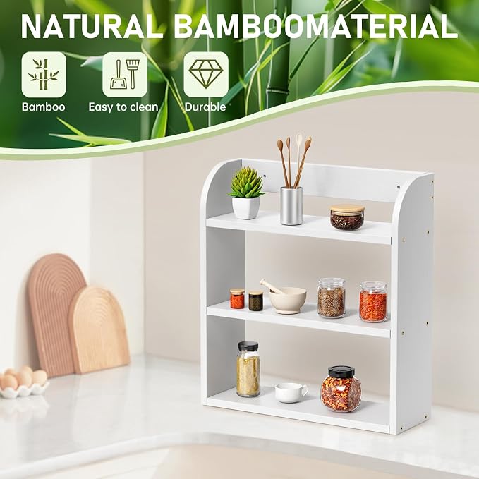 ROMGUAR CRAFT 3 Tier Bamboo Spice Rack, Countertop or Wall Mounting Wood Spice - Image 5