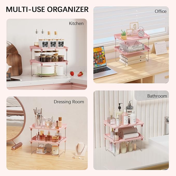STARLATTA 2 Pcs Cabinet Organizer Shelf，Stackable Kitchen Counter Shelves - Image 6