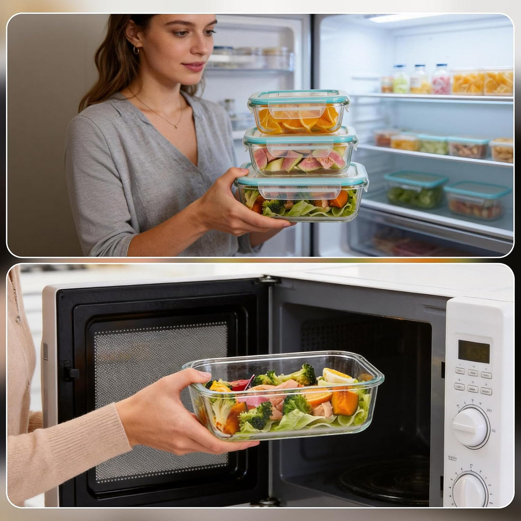 Liuruiyu Glass Food Storage Containers with Lids, 8 Pack Meal Prep
