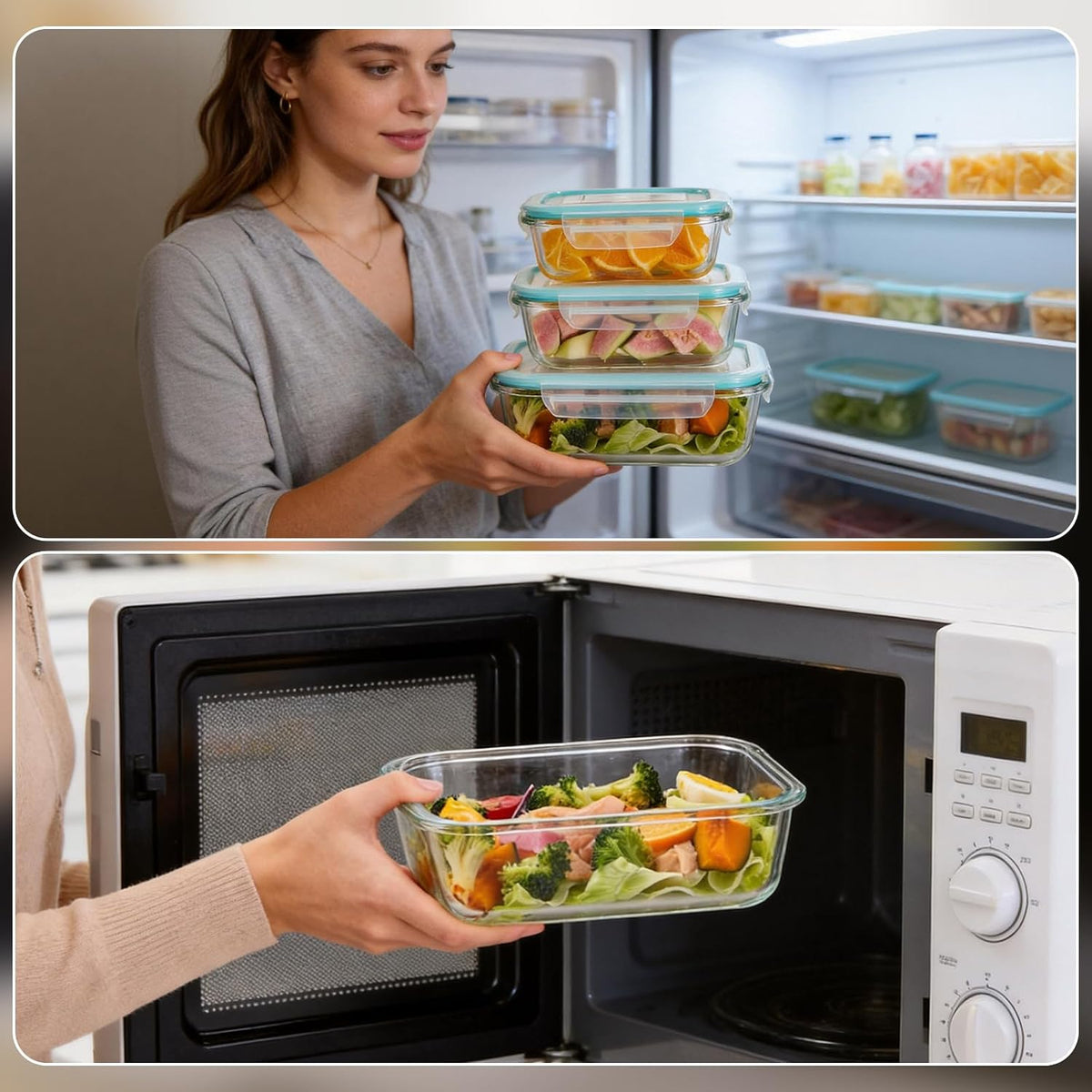 Liuruiyu Glass Food Storage Containers with Lids, 8 Pack Meal Prep