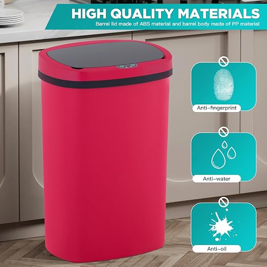 PayLessHere | 13 Gallon Plastic Trash Can | Red | Automatic Touchless Lid - Image 4