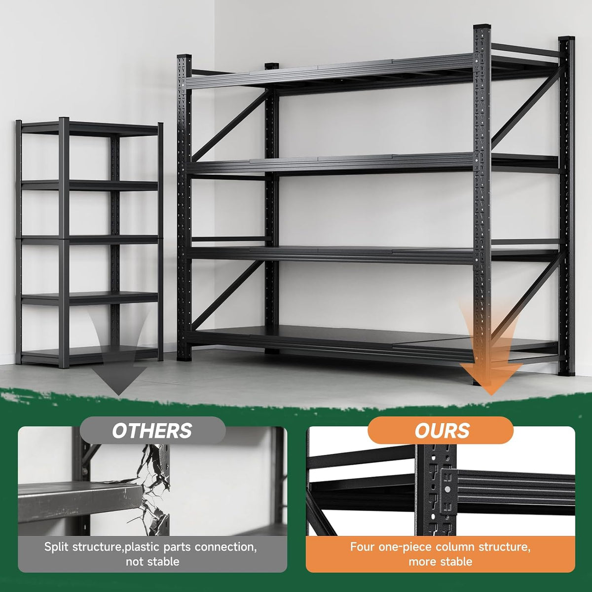 71.3" W Metal Storage Shelves,5000LBS Heavy Duty Garage Shelving