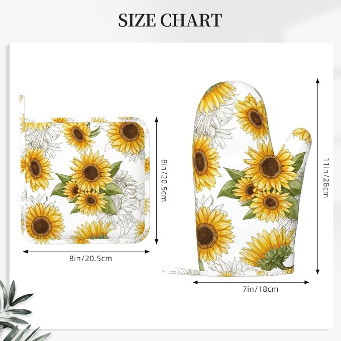 Yellow Sunflower Oven Mitts Pot Holders Set Silicone Heat Resistant Sunflowers - Image 3