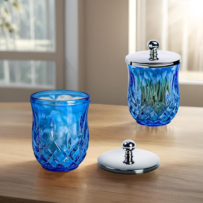 Qtip Holder, 10Oz Blue Glass Apothecary Jars - Image 2