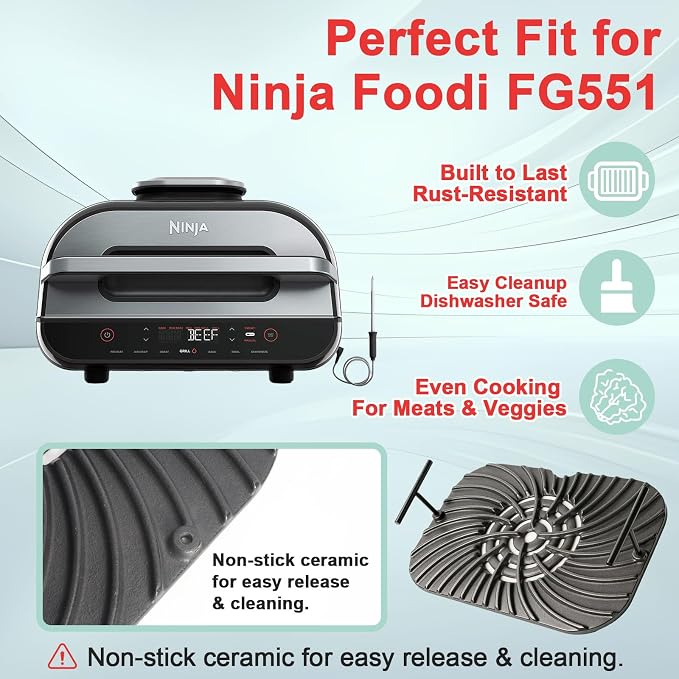 Grill Grate for Ninja Foodi FG551 Grill Accessories, Cast Iron Griddle Plate - Image 2