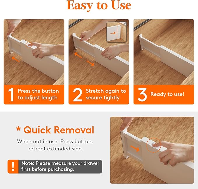 Lifewit 6 Pack 5" High Drawer Dividers 34-56cm/13.5-22" Adjustable Drawer - Image 3