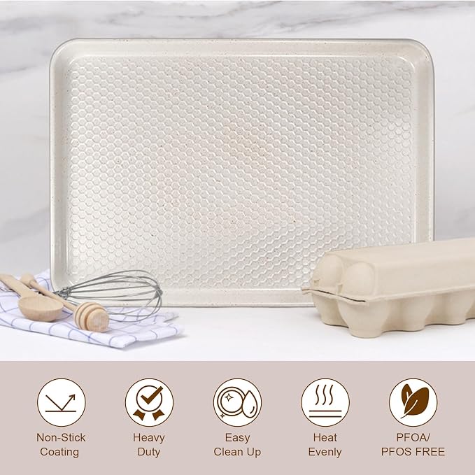 Wildone Baking Sheet Pan Set, Honeycomb Embossed Nonstick Baking Sheet 15x10 In - Image 9