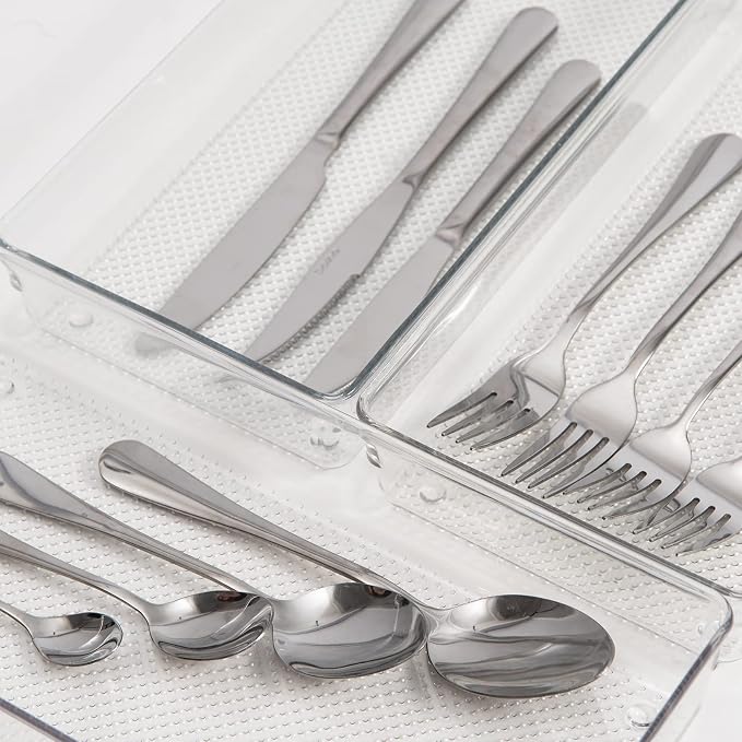 3 Pack Clear Plastic Drawer Organizer Tray Cutlery Utensil Makeups Drawer - Image 4