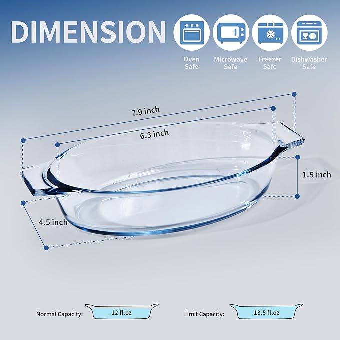 Mini Casserole Dish Oval 2 Pack, 13oz Glass Baking Dish, Banana Split Bowls - Image 3