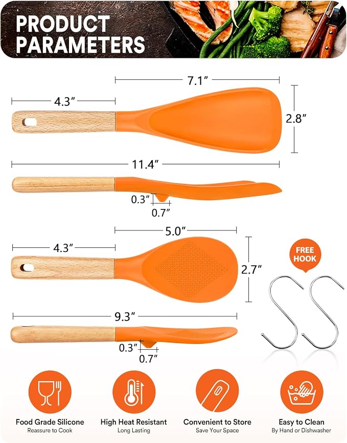 Cooking Spoon and Rice Scooper for Nonstick Cookwares, Wood Handle Spoon for - Image 2