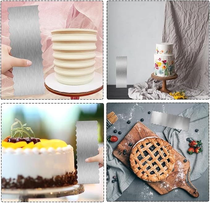 3 Pieces 8.7 Inche Stainless Steel Cake Scraper，Double Sided Patterned Edge - Image 4