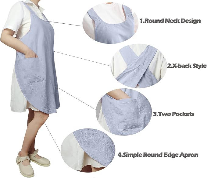 Cotton Cross Back Aprons Solid Color Cooking Kitchen Garden Smock - Image 4