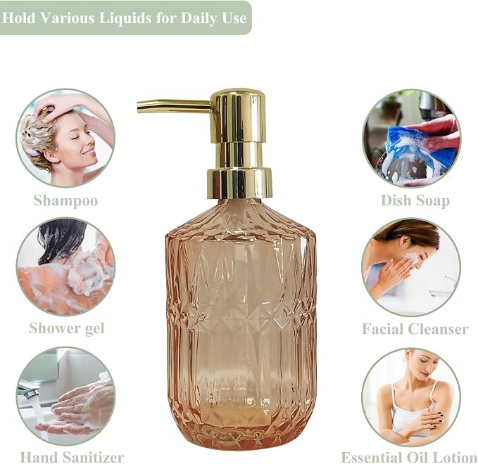 Glass Soap Dispenser with Gold Pump, 15oz Liquid Hand Dispenser, Refillable - Image 6