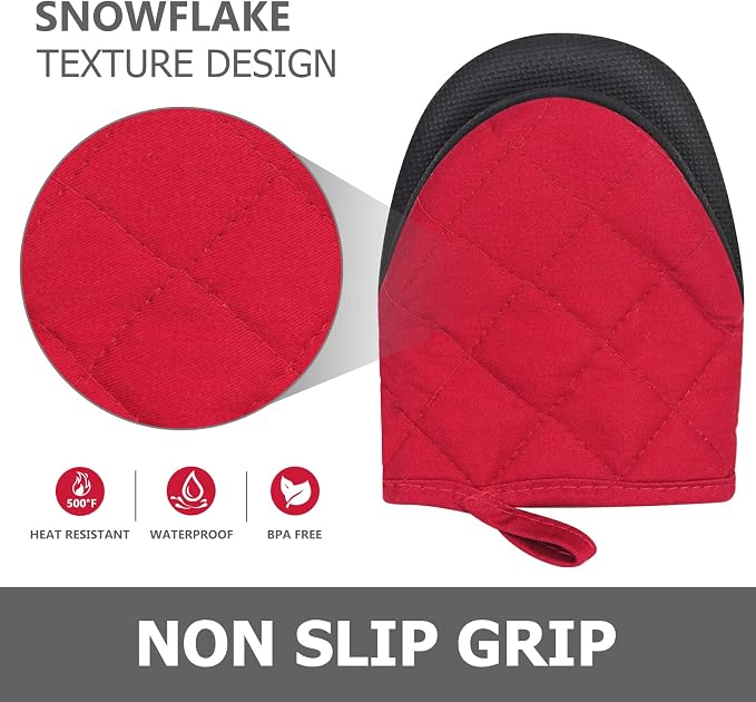 Short Oven Mitts, Heat Resistant 500°F, Silicone Grip Kitchen Gloves, Non-Slip - Image 4