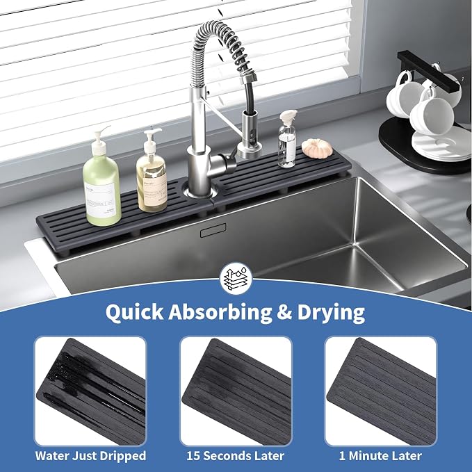 Faucet Mat for Kitchen Sink, Water Absorbent Kitchen Faucet Mat, Durable Sink - Image 5