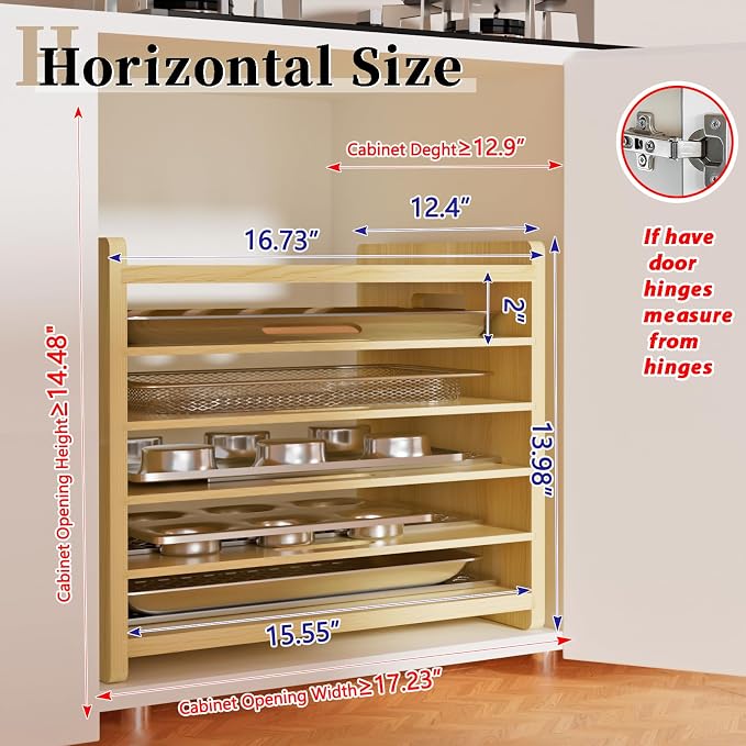 6 Tier Wooden Tray Dividers for Cabinets, Baking Cookie Sheet Organizer - Image 2