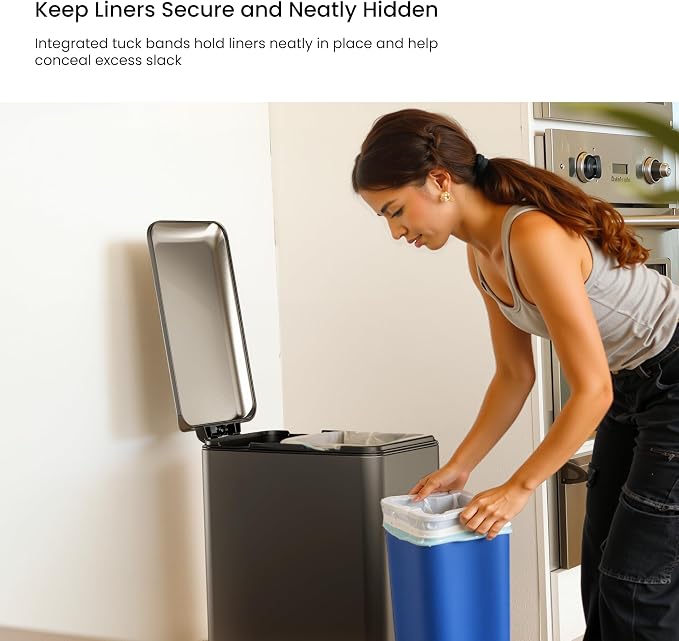 Home Zone Living 13 Gallon Slim Dual Compartment Kitchen Trash Can, Soft-Close - Image 7