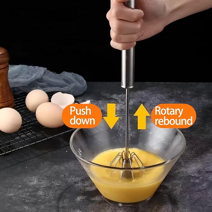 3 Pack Stainless Steel Egg Whisk, Hand Push Rotary Whisk Blender, Versatile - Image 3