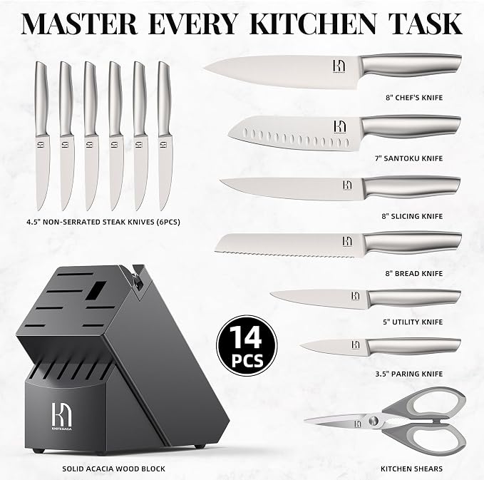 KnifeSaga Knife Set Premium, Kitchen Knife Block Set 14 Pcs Japanese High - Image 6