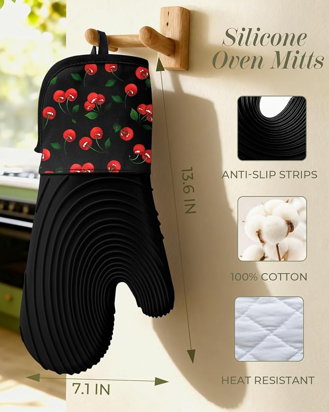 Slohif Long Silicone Oven Mitts Heat Resistant - Image 2