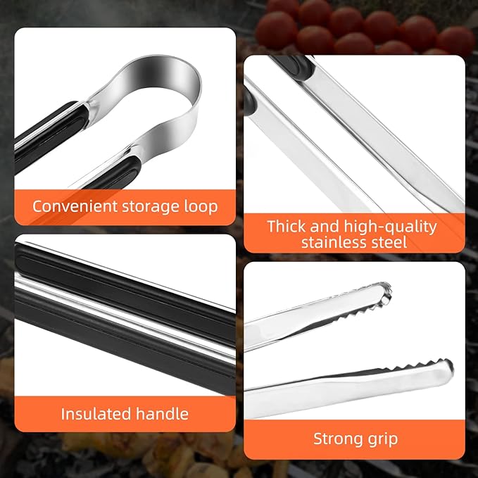 4 Pack Premium Stainless Steel Kitchen Tongs, Serving Tongs - Image 3