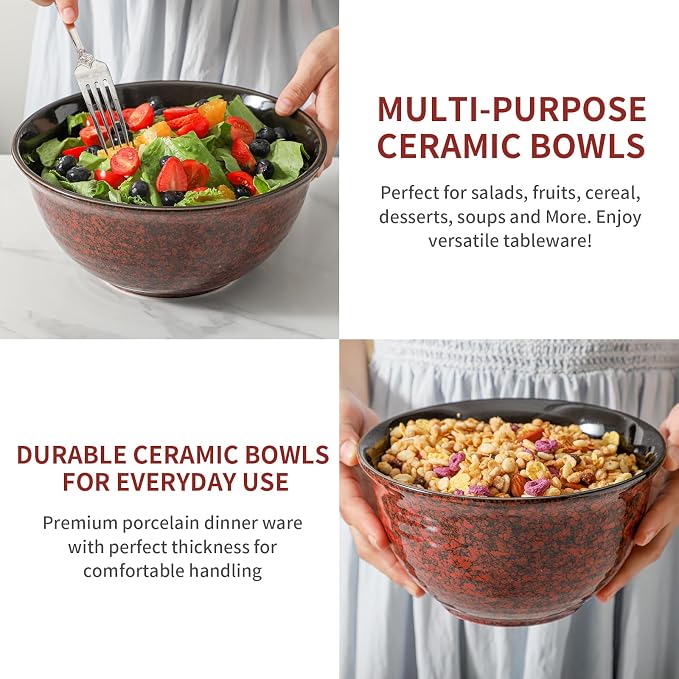 Hasense Mixing Bowls Set of 3, Procelain Serving Bowls Set - Image 3