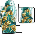 Teal Gold Green Leaves Oven Mitts and Pot Holders Set Heat Resistant Non Slip by Unknown